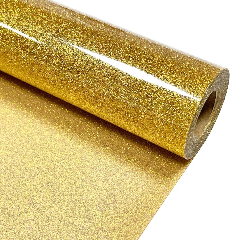 MerryMade Gold Glitter Heat Transfer Vinyl 12" x 8 ft HTV for Shirts, Glitter HTV for All Cutter Machine - Easy to Cut & Weed for Heat Vinyl Design - Image 1